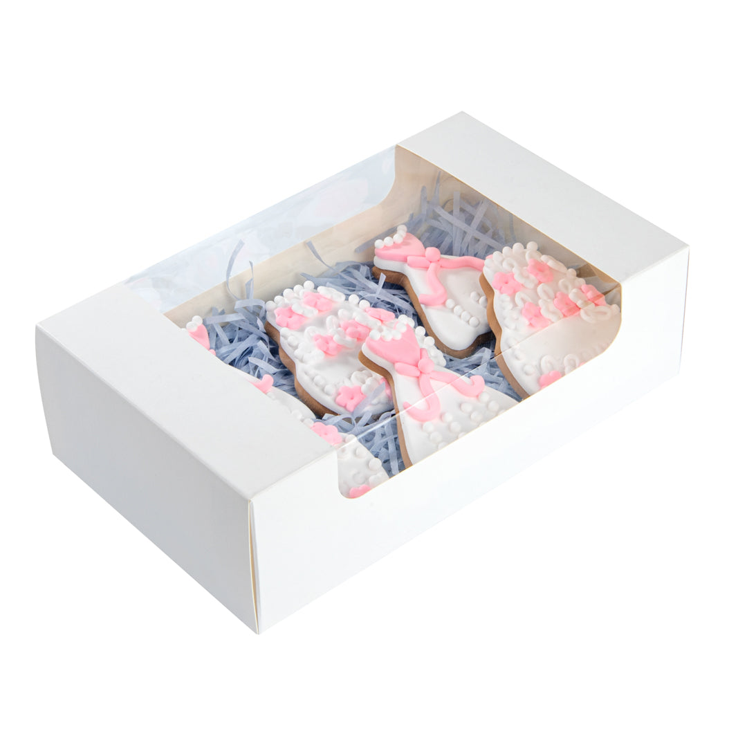 restaurantware Pastry Tek White Paper Pastry / Cake Box - with Window - 7 3/4" x 4 3/4" x 2 1/4" - 100 count box