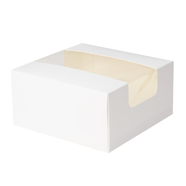 Restaurantware Pastry Tek White Paper Pastry / Cake Box - With Window - 6 1/4" X 6 1/4" X 3 1/4" - 100 Count Box