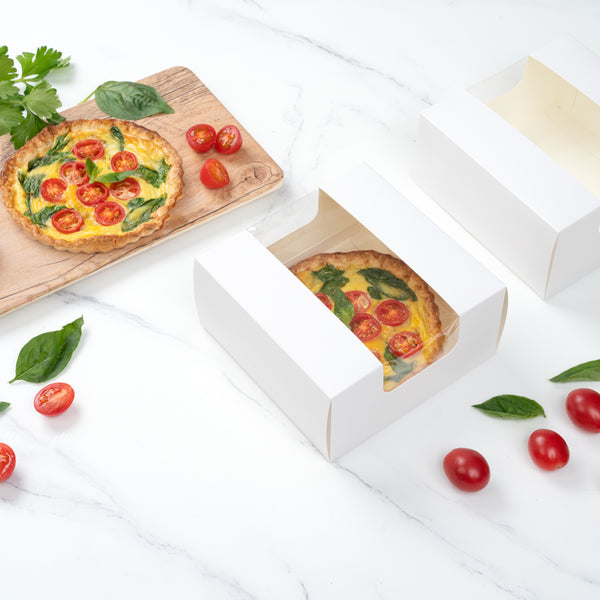 Restaurantware Pastry Tek White Paper Pastry / Cake Box - With Window - 6 1/4" X 6 1/4" X 3 1/4" - 100 Count Box