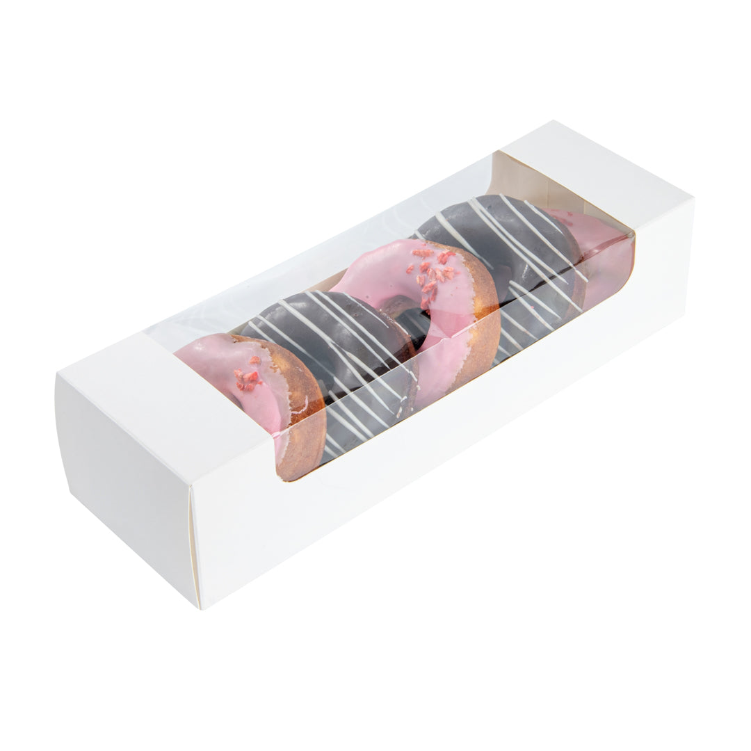 restaurantware Pastry Tek White Paper Pastry / Cake Box - with Window - 9 3/4" x 3 1/4" x 2 1/4" - 100 count box