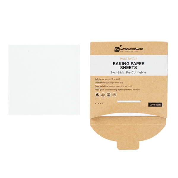 Restaurantware Pastry Tek White Parchment Paper Baking Sheet - Precut Silicone Coated Compostable - 5" X 5" - 1000 Count Box