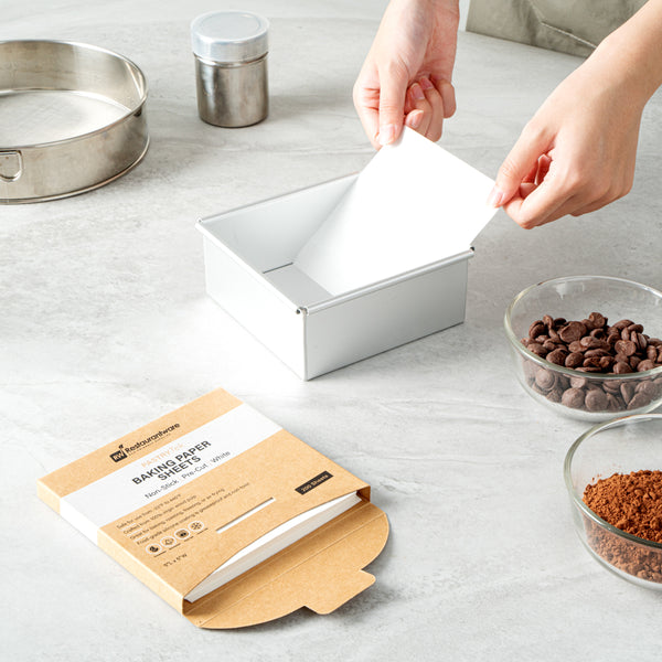 Restaurantware Pastry Tek White Parchment Paper Baking Sheet - Precut Silicone Coated Compostable - 5" X 5" - 1000 Count Box