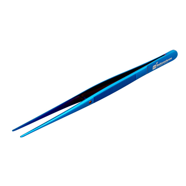 Restaurantware Perfect Point Titanium Blue Stainless Steel Fine Point Tweezers - 6 1/4" X 3/4" X 1/2" - 1 Count Box