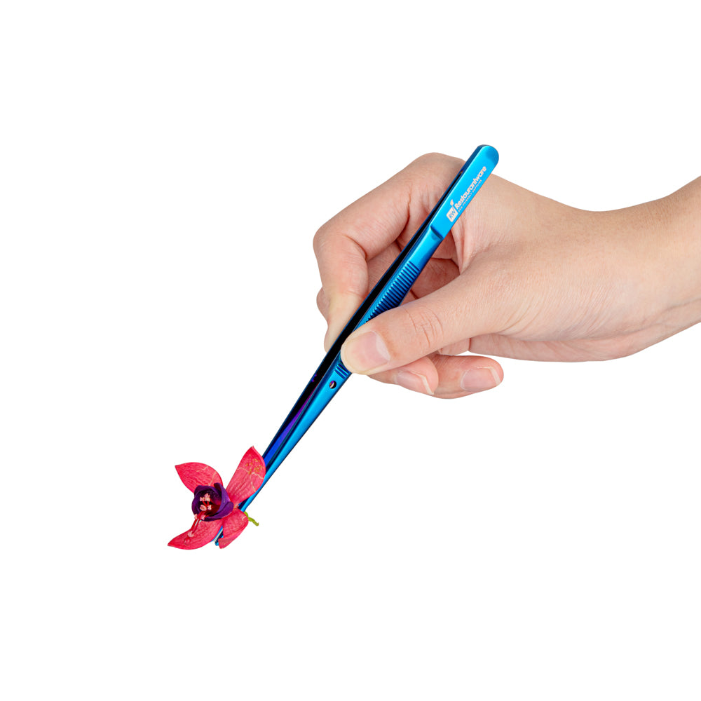 restaurantware Perfect Point Titanium Blue Stainless Steel Fine Point Tweezers - 6 1/4" x 3/4" x 1/2" - 1 count box