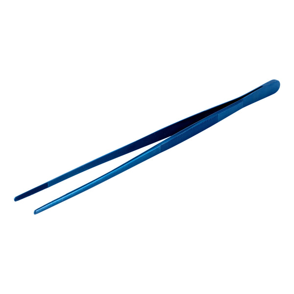 Restaurantware Perfect Point Titanium Blue Stainless Steel Long Straight Tweezers - 11 3/4" X 3/4" - 1 Count Box