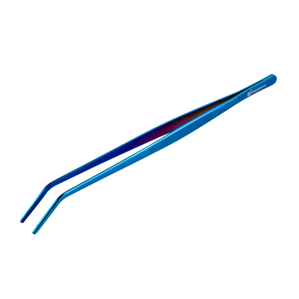 Restaurantware Perfect Point Titanium Blue Stainless Steel Long Slant Nose Tweezers - 11 3/4" X 3/4" X 1/2" - 1 Count Box