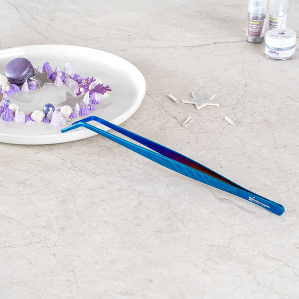 Restaurantware Perfect Point Titanium Blue Stainless Steel Long Slant Nose Tweezers - 11 3/4" X 3/4" X 1/2" - 1 Count Box