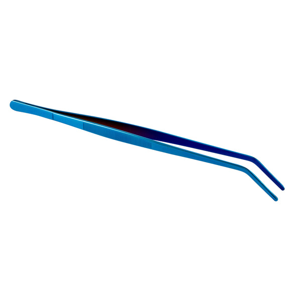 Restaurantware Perfect Point Titanium Blue Stainless Steel Long Slant Nose Tweezers - 11 3/4" X 3/4" X 1/2" - 1 Count Box