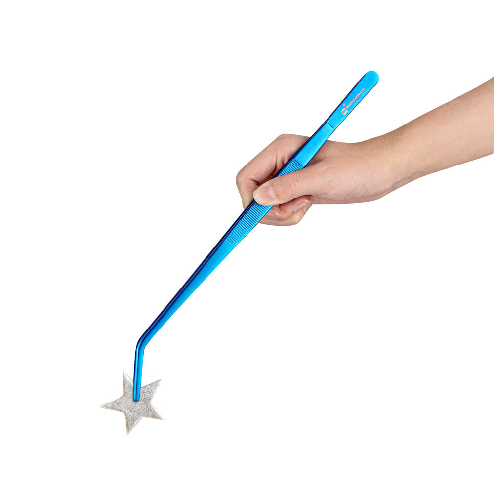 restaurantware Perfect Point Titanium Blue Stainless Steel Long Slant Nose Tweezers - 11 3/4" x 3/4" x 1/2" - 1 count box