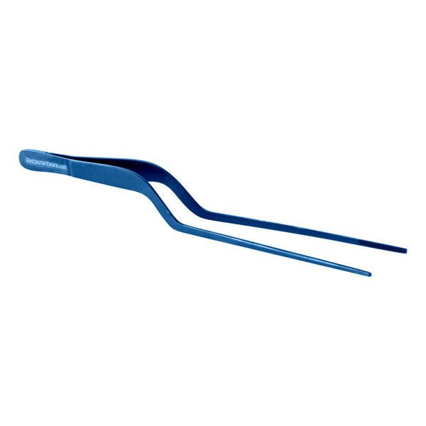 Restaurantware Perfect Point Titanium Blue Stainless Steel Offset Tweezers - 8" X 3/4" X 1/2" - 1 Count Box