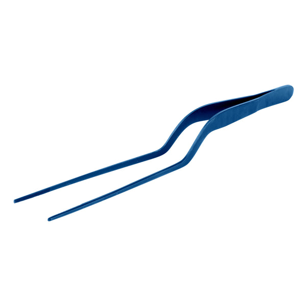 Restaurantware Perfect Point Titanium Blue Stainless Steel Offset Tweezers - 8" X 3/4" X 1/2" - 1 Count Box
