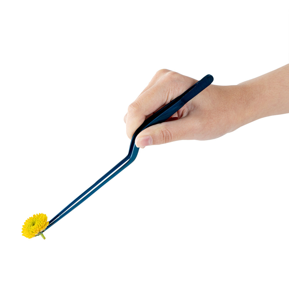 restaurantware Perfect Point Titanium Blue Stainless Steel Offset Tweezers - 8" x 3/4" x 1/2" - 1 count box