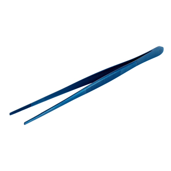Restaurantware Perfect Point Titanium Blue Stainless Steel Short Straight Tweezers - 9 1/2" X 3/4" - 1 Count Box