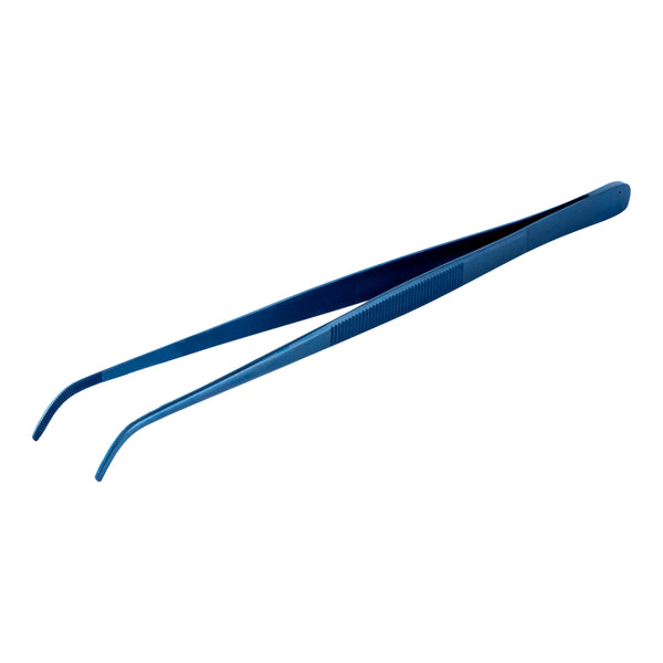 Restaurantware Perfect Point Titanium Blue Stainless Steel Short Slant Nose Tweezers - 9 1/2" X 3/4" X 1/2" - 1 Count Box