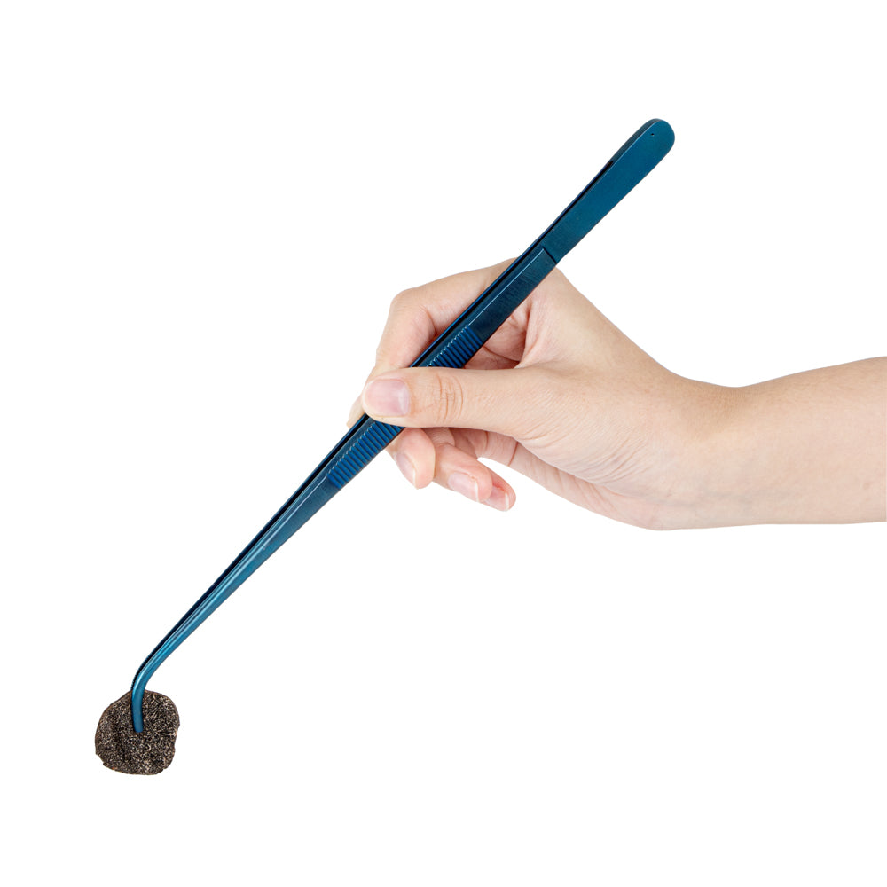 restaurantware Perfect Point Titanium Blue Stainless Steel Short Slant Nose Tweezers - 9 1/2" x 3/4" x 1/2" - 1 count box