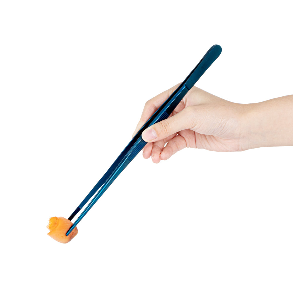 restaurantware Perfect Point Titanium Blue Stainless Steel Short Straight Tweezers - 9 1/2" x 3/4" - 1 count box