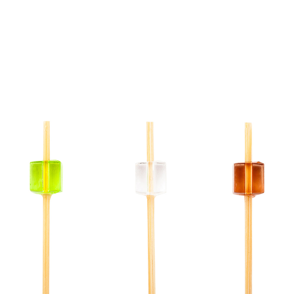 restaurantware Pixy Assorted Bamboo Acrylic Block Skewer - 6" x 1/2" x 1/2" - 1000 count box