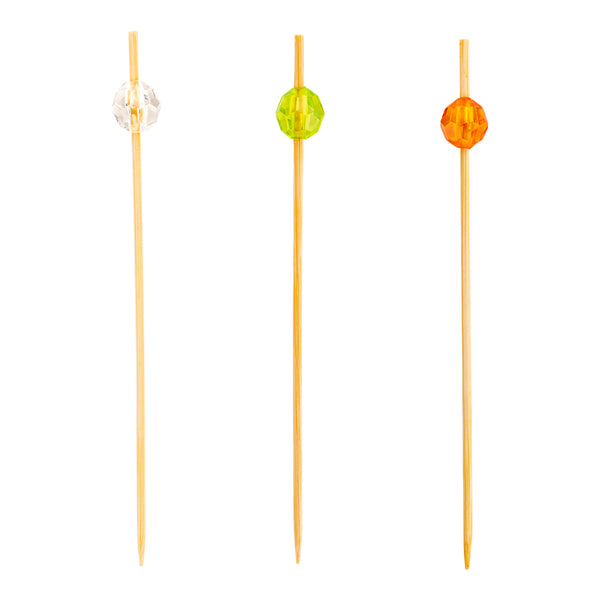 Restaurantware Pixy Assorted Bamboo Acrylic Sphere Pick - 3 1/2" X 1/2" X 1/2" - 1000 Count Box