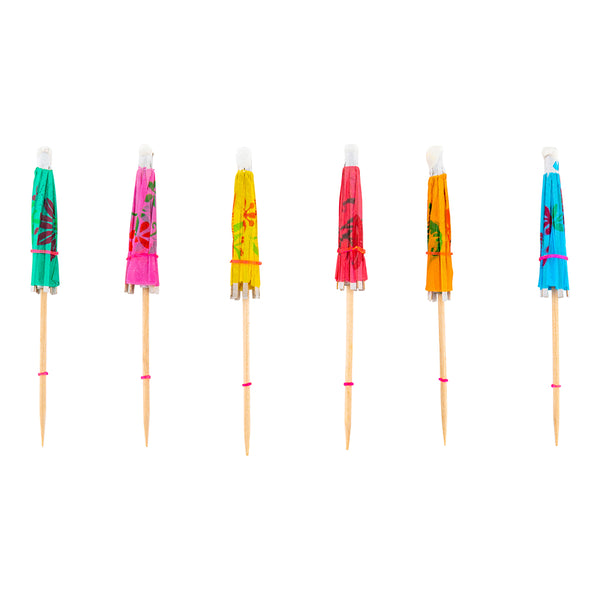 Restaurantware Pixy Assorted Bamboo Cocktail Umbrella Parasol Pick - 7 Colors - 4" X 1/4" X 1/4" - 1000 Count Box