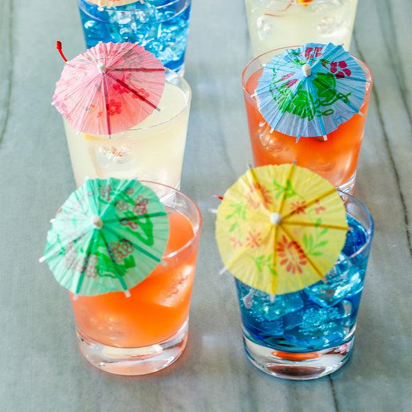 Restaurantware Pixy Assorted Bamboo Cocktail Umbrella Parasol Pick - 7 Colors - 4" X 1/4" X 1/4" - 1000 Count Box