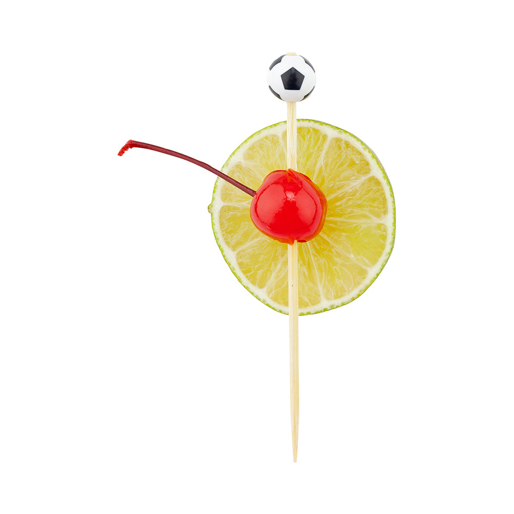 restaurantware Pixy Black and White Bamboo Soccer Ball Pick - 4" x 1/2" x 1/2" - 1000 count box