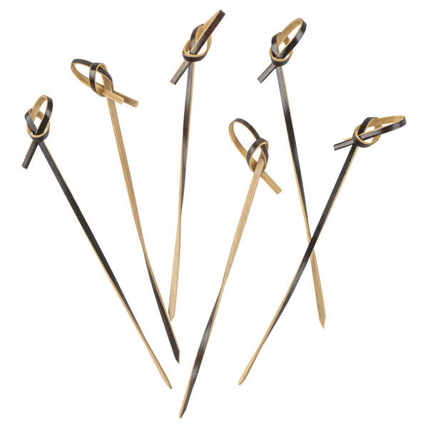 Restaurantware Pixy Black Bamboo Twisted Knot Pick - 4" X 1/2" - 1000 Count Box