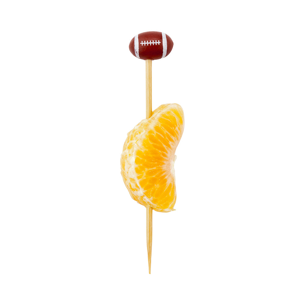 restaurantware Pixy Brown and White Bamboo Football Pick - Hand-Painted - 4" x 3/4" x 1/2" - 1000 count box