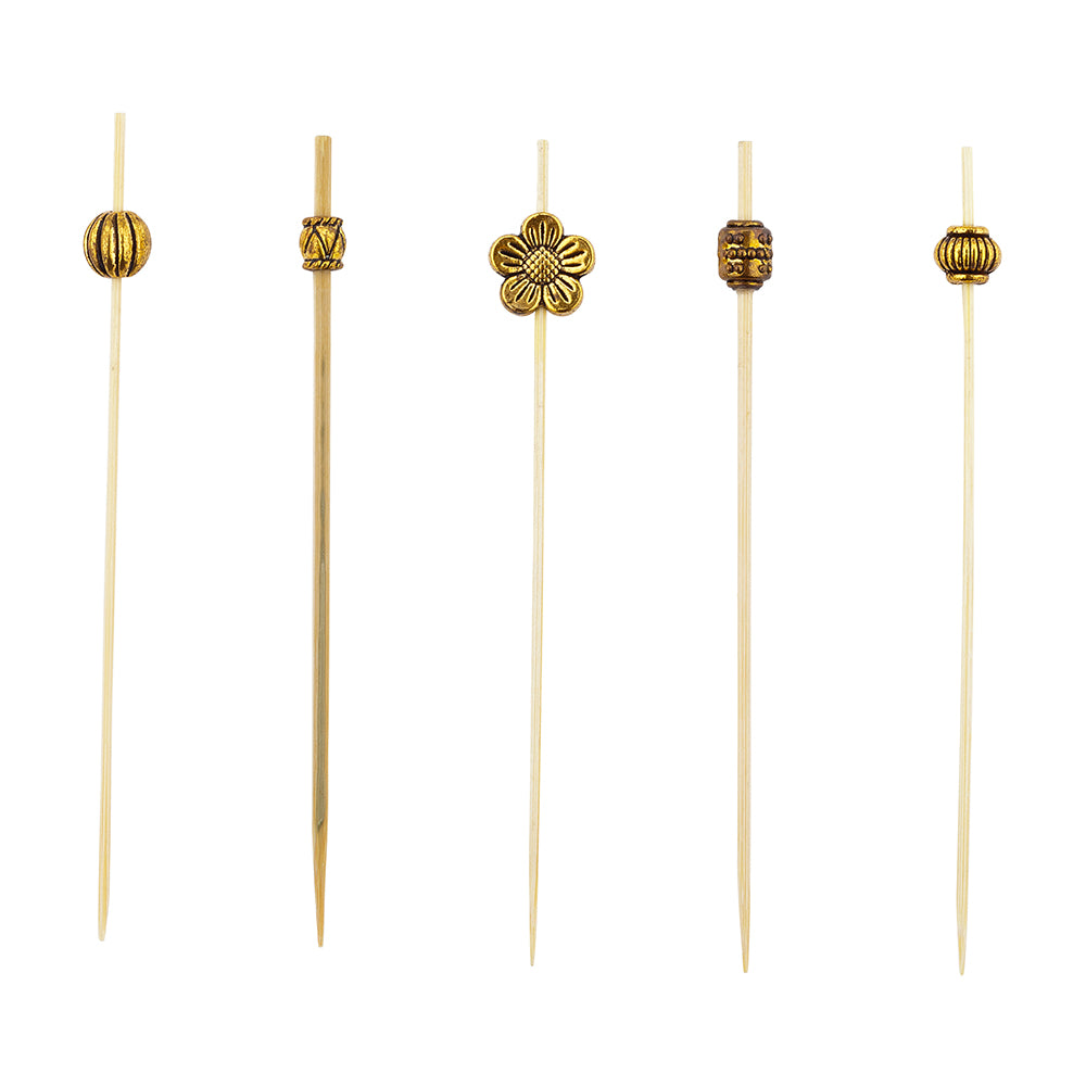 restaurantware Pixy Gold Bamboo Luxury Metal Beaded Pick - 4" - 1000 count box