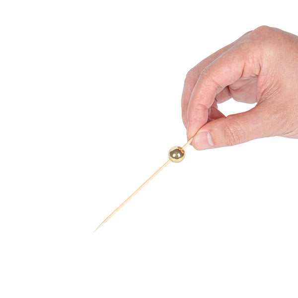 Restaurantware Pixy Gold Bamboo Sphere Pick - 4" - 1000 Count Box