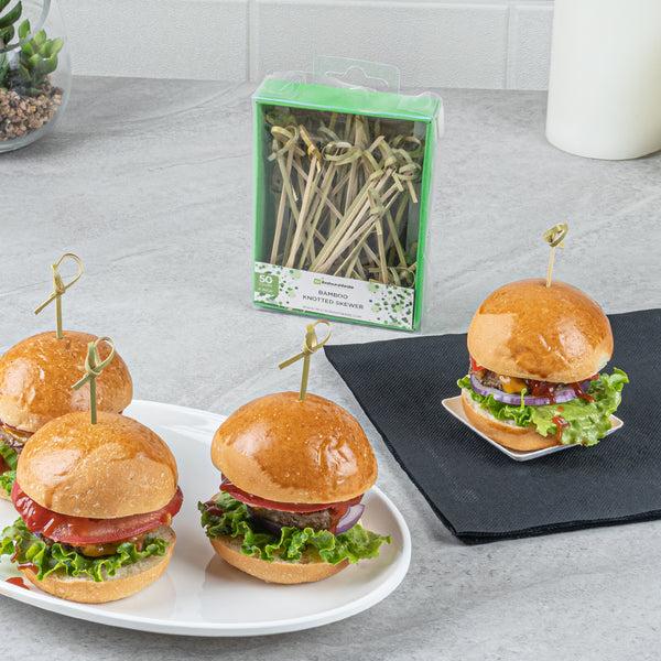 Restaurantware Pixy Natural Bamboo Knotted Pick - Retail Pack - 4" - 50 Count X 10 Boxes