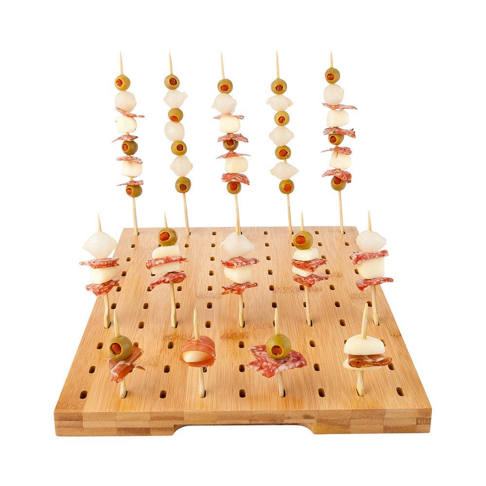 restaurantware Pixy Natural Bamboo Paddle Pick Stand / Skewer Holder - 90 holes - 14 1/4" x 10" x 1" - 1 count box