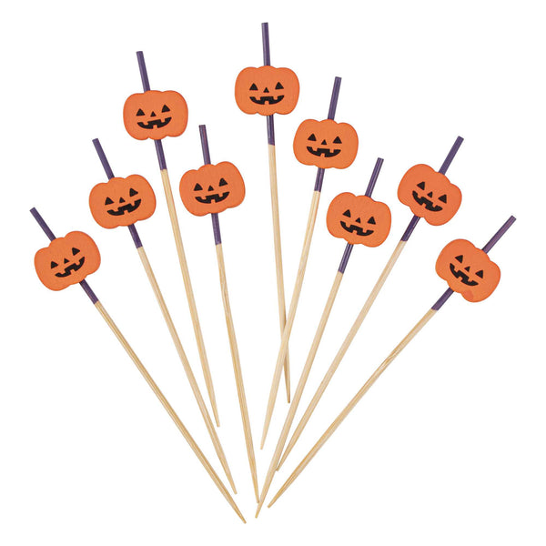 Restaurantware Pixy Orange Bamboo Jack-o-Lantern Pick - 4" X 3/4" - 1000 Count Box