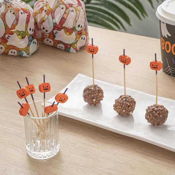 Restaurantware Pixy Orange Bamboo Jack-o-Lantern Pick - 4" X 3/4" - 1000 Count Box