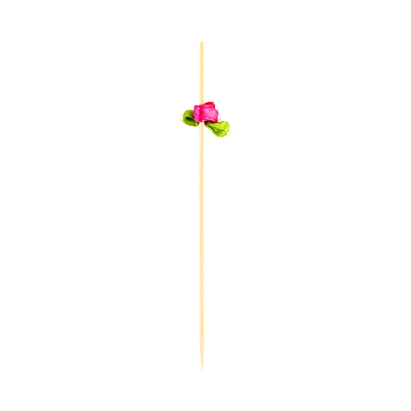 Restaurantware Pixy Pink Bamboo Rose Ribbon Pick - 4" X 3/4" - 1000 Count Box