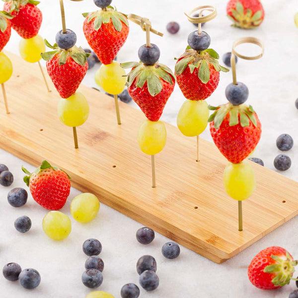 Restaurantware Pixy Rectangle Natural Bamboo Pick Stand / Skewer Holder - 20 Holes - 16 1/2" X 3 3/4" X 1" - 1 Count Box
