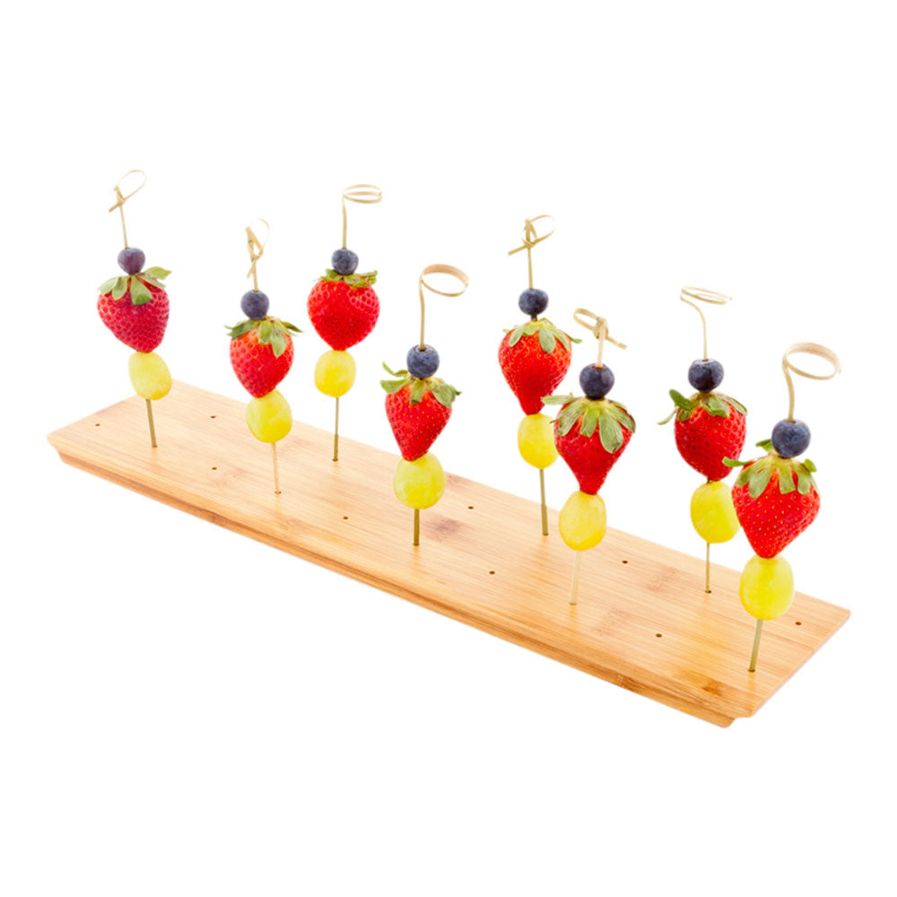restaurantware Pixy Rectangle Natural Bamboo Pick Stand / Skewer Holder - 20 holes - 16 1/2" x 3 3/4" x 1" - 1 count box