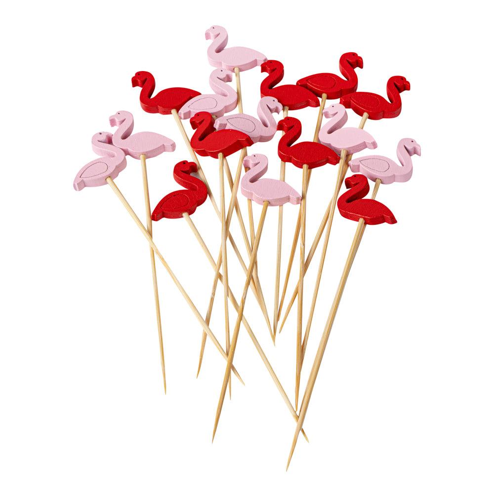 restaurantware Pixy Red and Pink Bamboo Flamingo Pick - 4 3/4" - 1000 count box