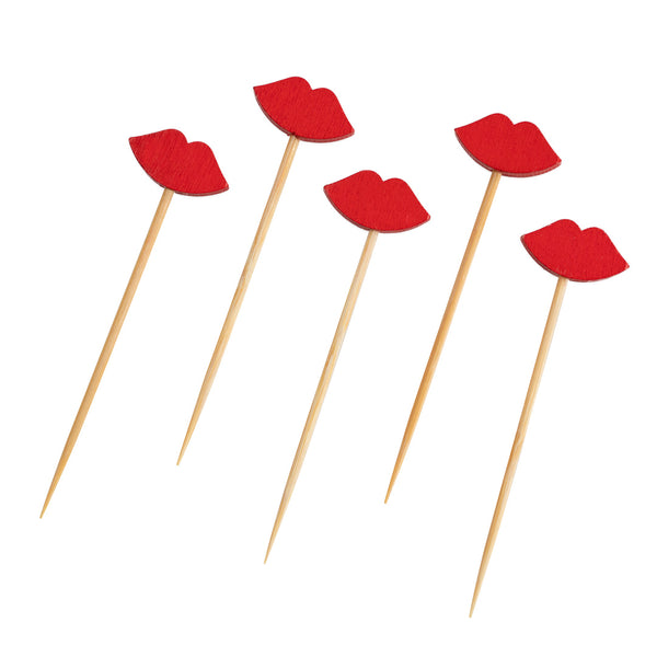 Restaurantware Pixy Red Bamboo Sexy Lips Pick - 2 3/4" - 1000 Count Box