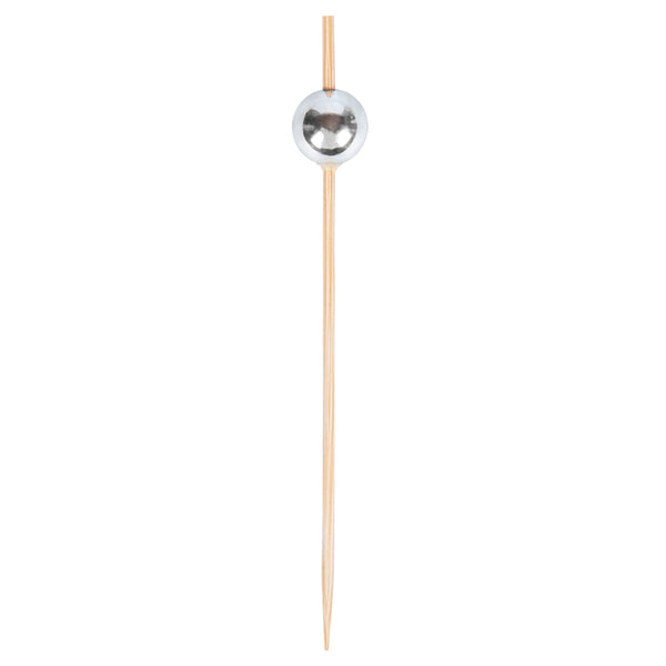 Restaurantware Pixy Silver Bamboo Sphere Pick - 4" - 1000 Count Box