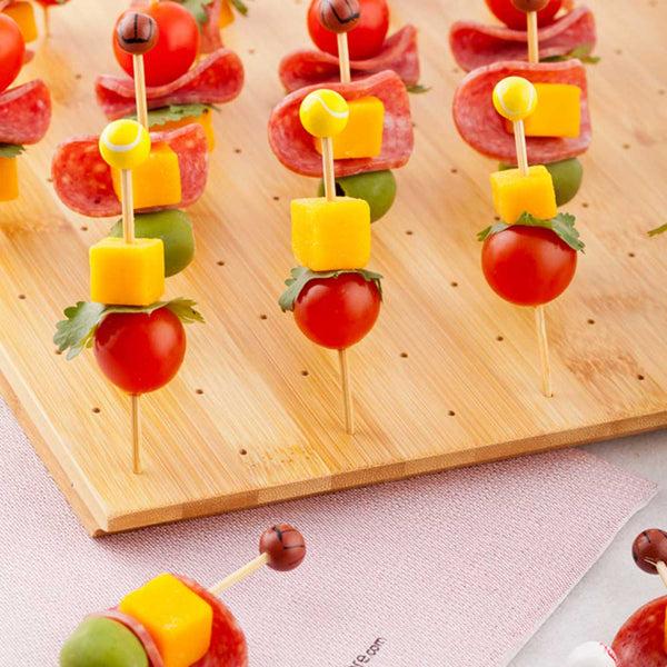 Restaurantware Pixy Square Natural Bamboo Pick Stand / Skewer Holder - 100 Holes - 12" X 12" X 1" - 1 Count Box