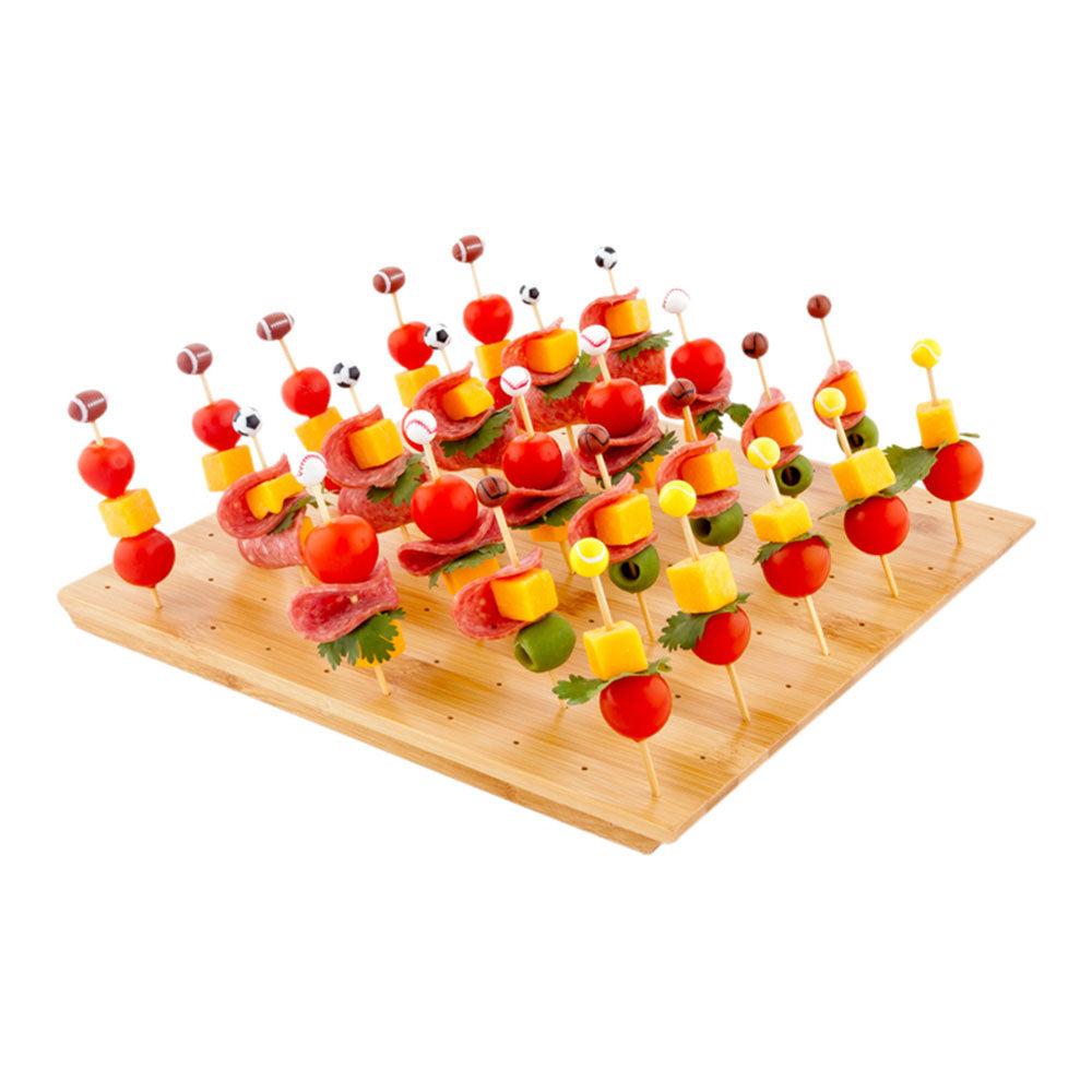 restaurantware Pixy Square Natural Bamboo Pick Stand / Skewer Holder - 100 holes - 12" x 12" x 1" - 1 count box