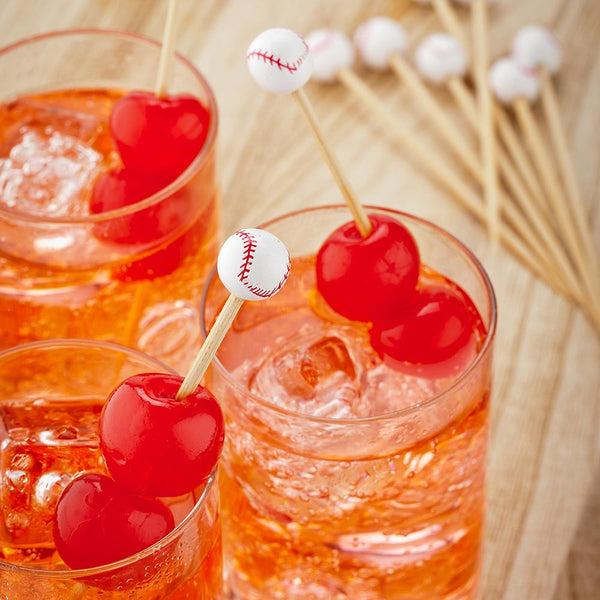 Restaurantware Pixy White And Red Bamboo Baseball Pick - Hand-Painted - 4" - 1000 Count Box