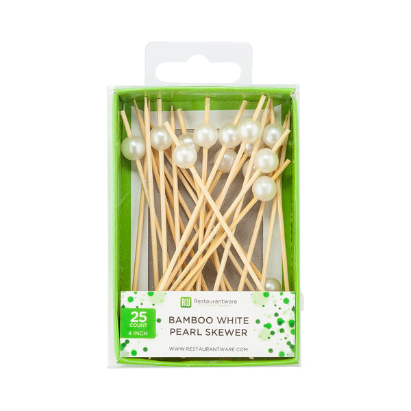 Restaurantware Pixy White Bamboo Pearl Pick - Retail Pack - 4" - 25 Count X 10 Boxes