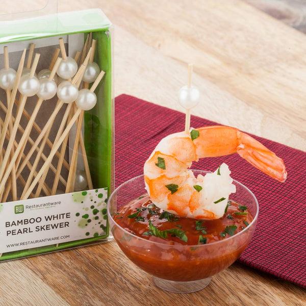 Restaurantware Pixy White Bamboo Pearl Pick - Retail Pack - 4" - 25 Count X 10 Boxes