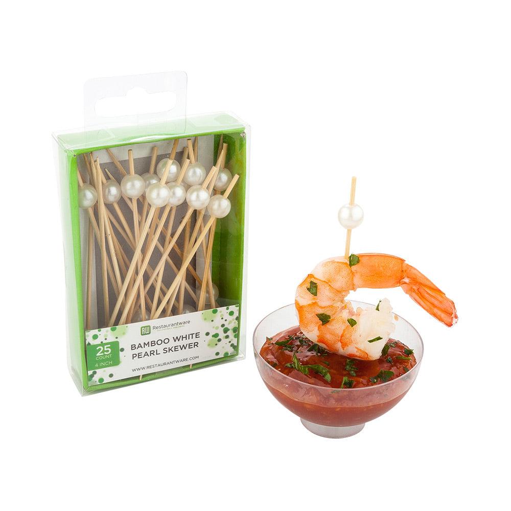 restaurantware Pixy White Bamboo Pearl Pick - Retail Pack - 4" - 25 count x 10 boxes