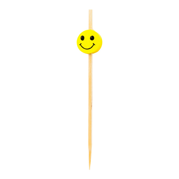 Restaurantware Pixy Yellow And Black Bamboo Smiley Face Pick - 4" X 1/2" - 1000 Count Box