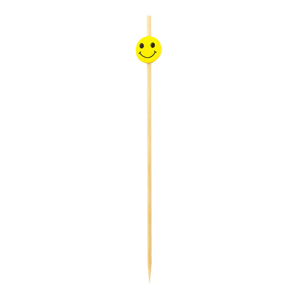 Restaurantware Pixy Yellow And Black Bamboo Smiley Face Skewer - 6" X 1/2" - 1000 Count Box