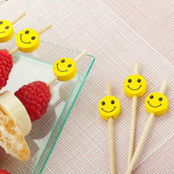 Restaurantware Pixy Yellow And Black Bamboo Smiley Face Skewer - 6" X 1/2" - 1000 Count Box