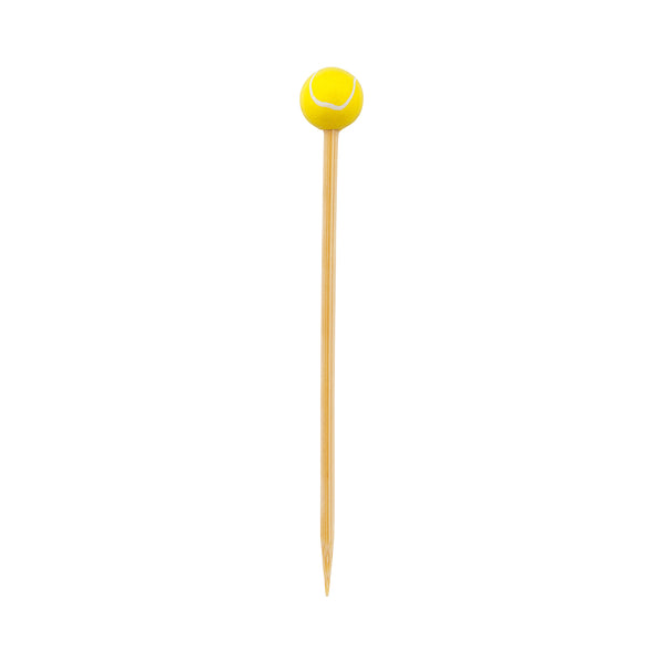 Restaurantware Pixy Yellow And White Bamboo Tennis Ball Pick - Hand-Painted - 4" X 1/2" X 1/2" - 1000 Count Box