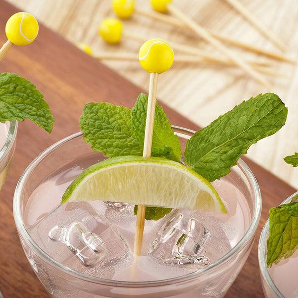 Restaurantware Pixy Yellow And White Bamboo Tennis Ball Pick - Hand-Painted - 4" X 1/2" X 1/2" - 1000 Count Box